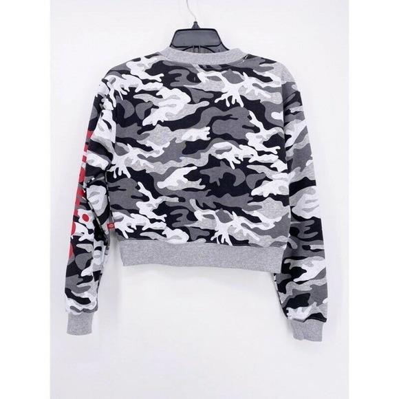 Dickies Camo Crop Sweatshirt M Gray White Camouflage Long Sleeve Top Shirt New - Picture 3 of 7